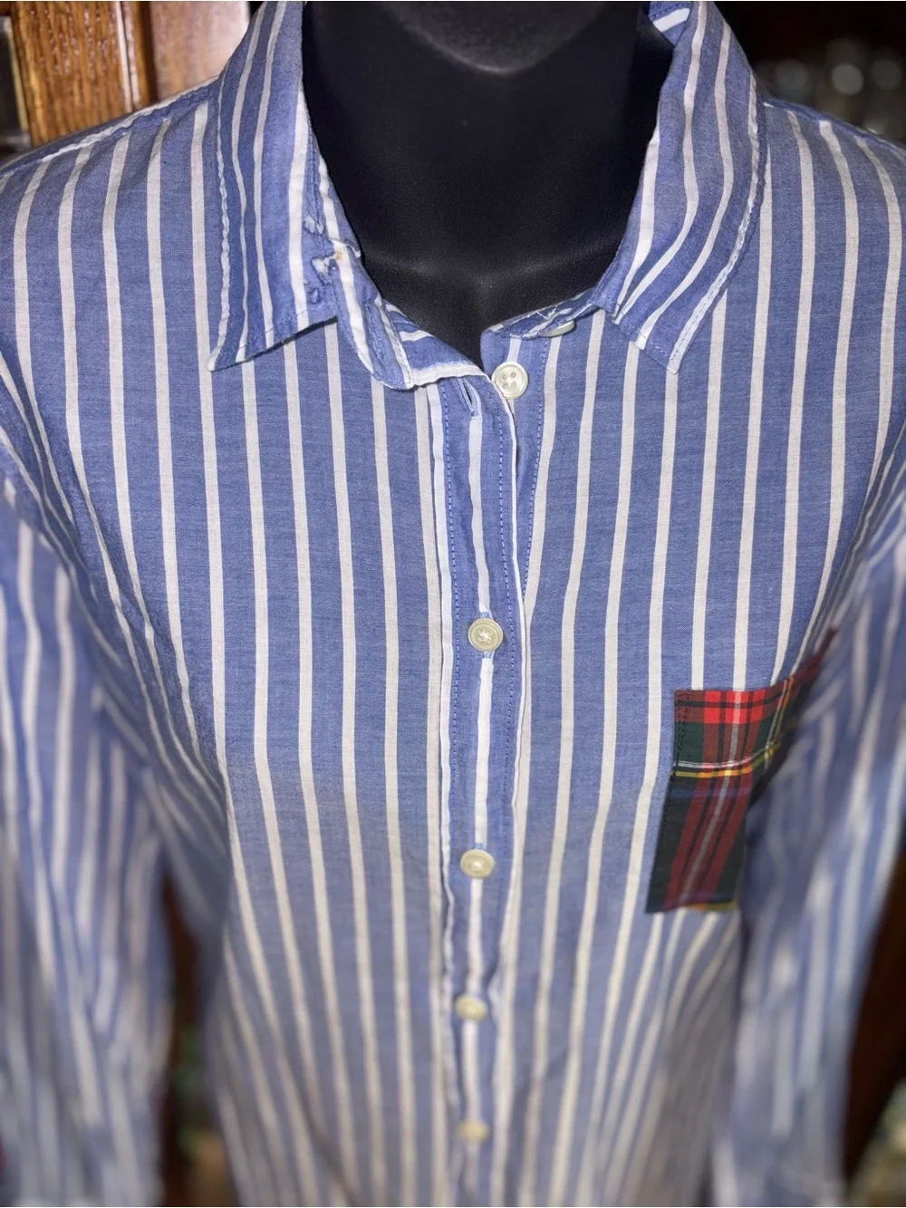 J.Crew Perfect Shirt Button-Up featuring a blue and white striped pattern large
